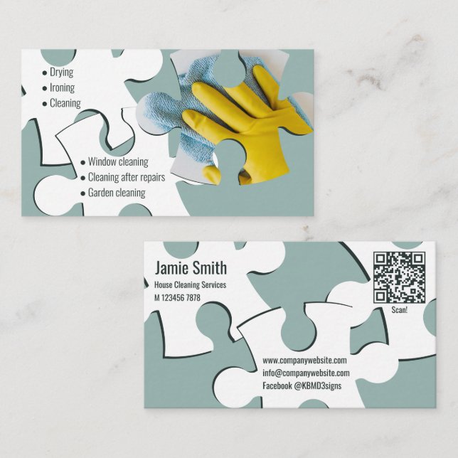 Puzzle House Cleaning Service Grey Business Card (Front/Back)