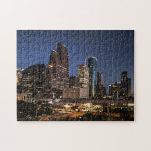 Puzzle Houston Skyline   Night Lighs and City Life Photo