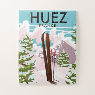Puzzle Huez France affiche rétro ski