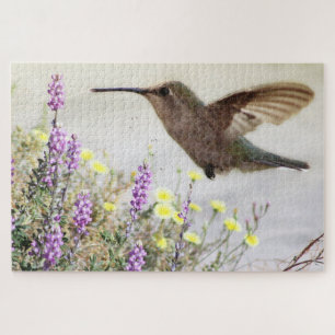 Puzzle Hummingbird and Wildflowers Digital Art