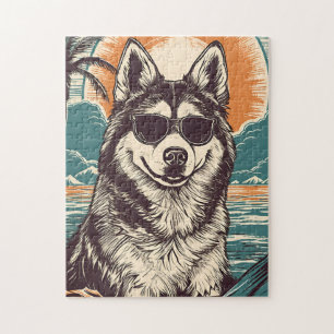 Puzzle Husky avec lunettes de soleil à la plage