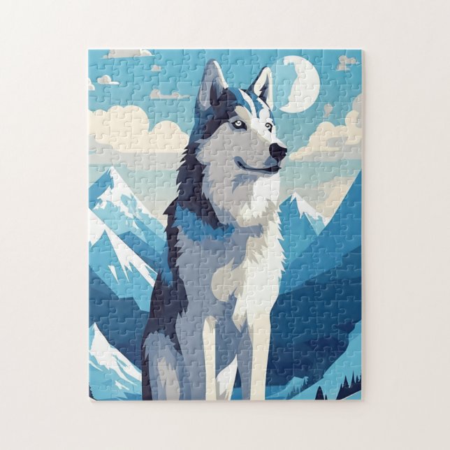 Puzzle Husky dans les montagnes enneigées (Vertical)