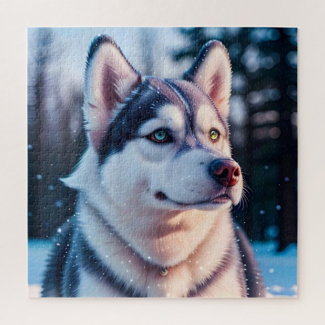 Puzzle Husky Stares en hiver (Vertical)