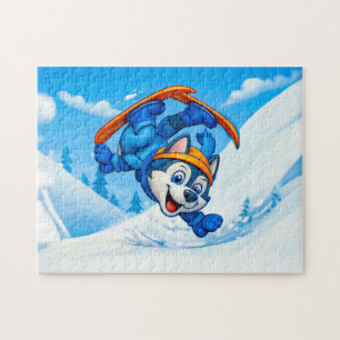 Puzzle Husky Tournant sur des Skis sur une Pente Enneigée