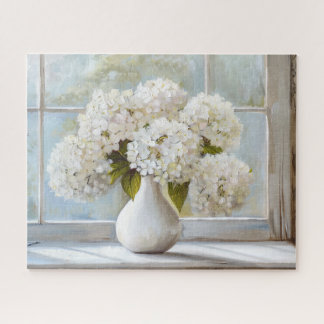 Puzzle Hydrangée blanche, Cottage Core, Style Vintage