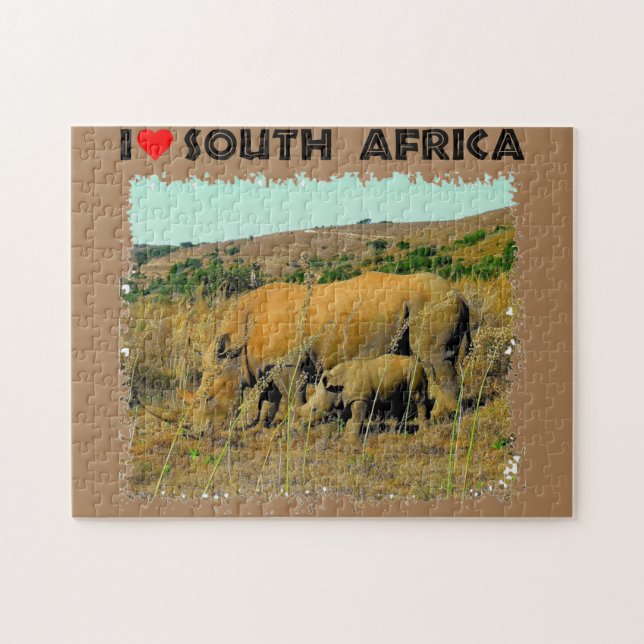 Puzzle I Heart South Africa Rhino parmi les roseaux (Horizontal)