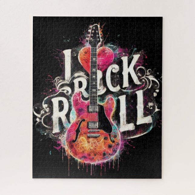 Puzzle I Love Rock N Roll Guitare Electrique Peinture Rou (Vertical)