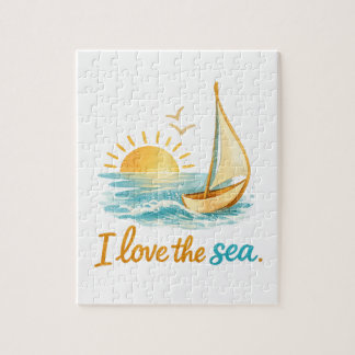 Puzzle I Love the Sea Sailboat Sunset Ocean 110 Piece Puz