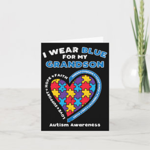 Puzzle I Wear Blue Grandson Autism Awareness Grand Card