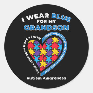 Puzzle I Wear Blue Grandson Autism Awareness Grand Classic Round Sticker