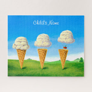 Puzzle Ice Cream Cone - Hot Air Balloon Whimsical Art