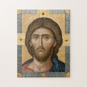 Puzzle Icône Jésus Christ dans un cadre d'or et de gris