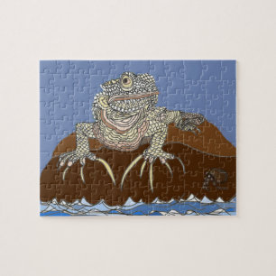 Puzzle Iguana marine sur le rocher avec le crabe ermite