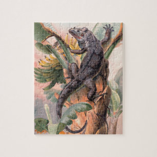 Puzzle Iguane noir tropical, animal reptile sauvage vinta