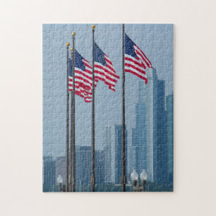 Puzzle Illinois, Chicago. Navy Pier, drapeaux américains 