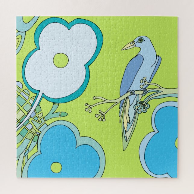 Puzzle Illustration colorée des fleurs d'oiseaux et de l' (Vertical)