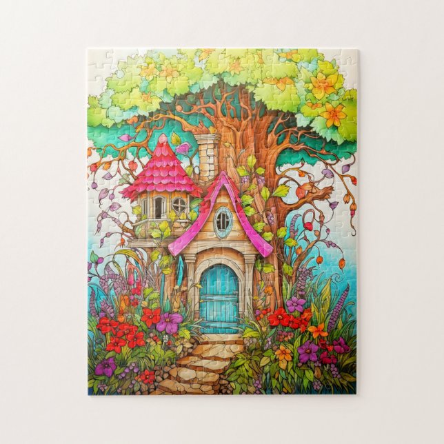 Puzzle Illustration Creative Magical Mushroom Treehouse (Vertical)