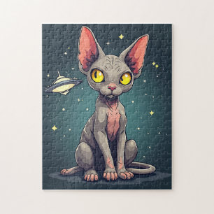 Puzzle Illustration de chat Sphynx UFO dans l'espace de s