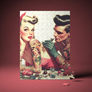 Puzzle Illustration de couple de tatouage vintage Old Sch