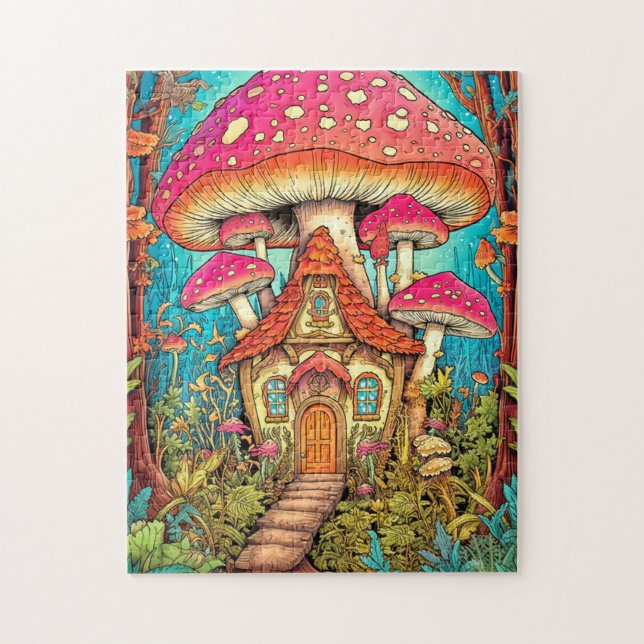 Puzzle Illustration de la maison de champignons mignons (Vertical)