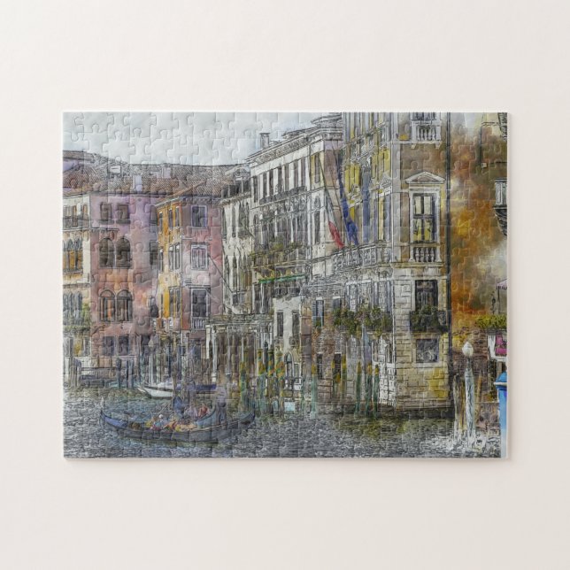 Puzzle Illustration de la ville d'aquarelle (Horizontal)