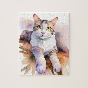 Puzzle Illustration de l'aquarelle de chat blanc doux