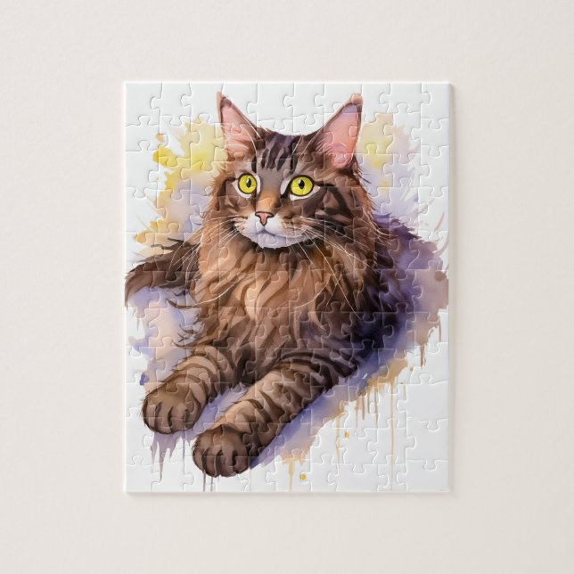 Puzzle Illustration de l'aquarelle de chat Tabby long (Vertical)