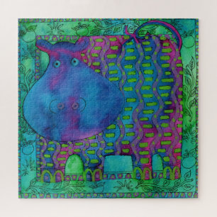 Puzzle Illustration de l'aquarelle Hippo à motifs