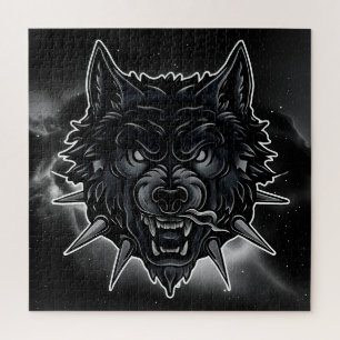 Puzzle Illustration de loup féroce avec collier à pointes