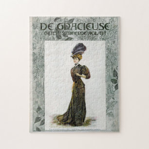 Puzzle Illustration de mode vintage Lady Feather Boa Casq