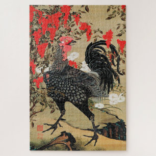 Puzzle Illustration de Nandina et Rooster par Ito Jakuchu