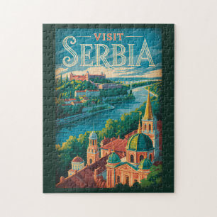 Puzzle Illustration de paysage serbe Art de voyage vintag