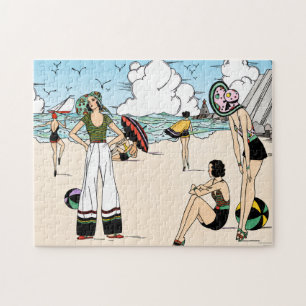 Puzzle Illustration de plage Art Déco vintage des années