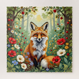 Puzzle Illustration de renard dans une forêt de fleurs sa