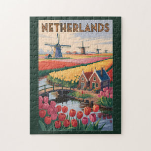 Puzzle Illustration de tulipes des Pays-Bas Art de voyage