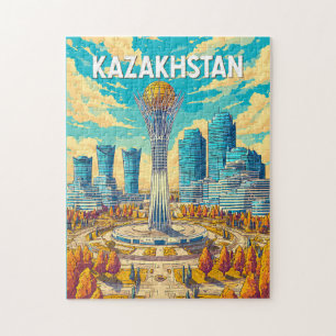 Puzzle Illustration de voyage au Kazakhstan Art vintage