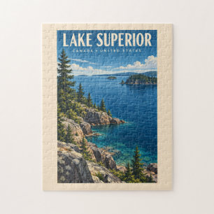 Puzzle Illustration de voyage du lac Supérieur Art vintag