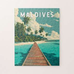 Puzzle Illustration de voyage vintage aux Maldives