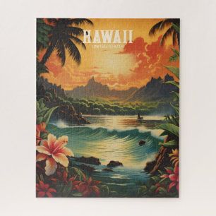 Puzzle Illustration de voyage vintage Hawaii Tropical Bea