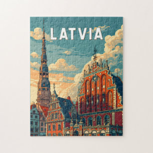 Puzzle Illustration de voyage vintage sur la Lettonie