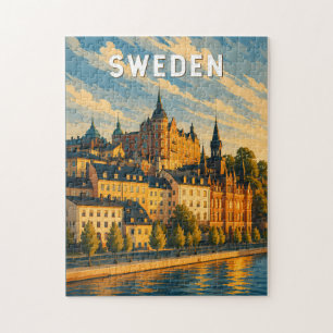 Puzzle Illustration de voyage vintage sur la Suède
