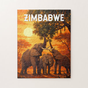 Puzzle Illustration de voyage vintage sur le Zimbabwe