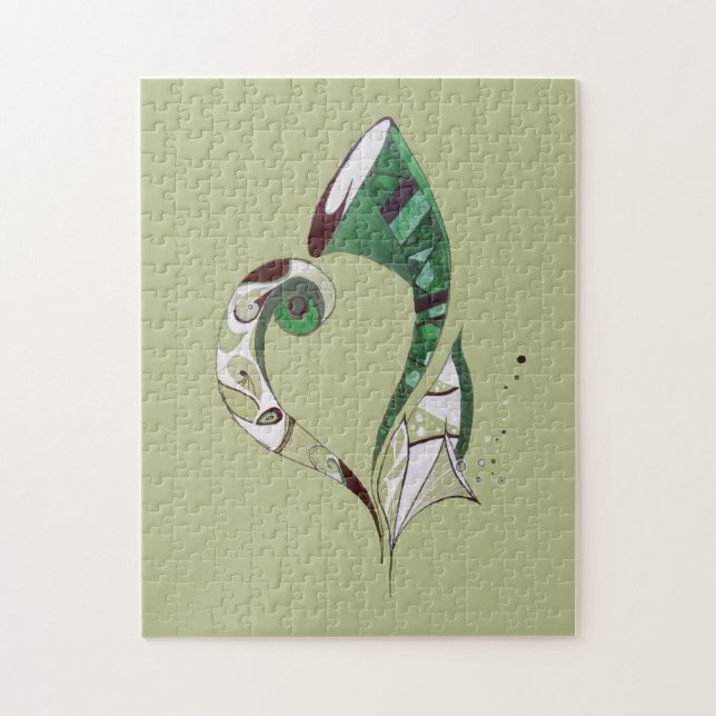 Puzzle Illustration d'encre abstraite verte dessinée à la (Vertical)