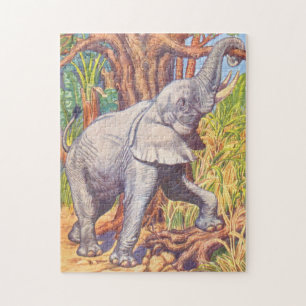 Puzzle Illustration des éléphants Livre Vintage pour enfa