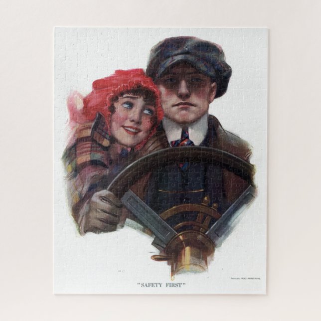 Puzzle Illustration d'hiver vintage romantique de voiture (Vertical)