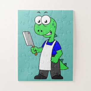 Puzzle Illustration D'Un Boucher Rex Tyrannosaurus.