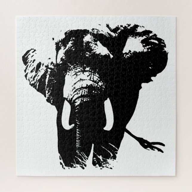 Puzzle Illustration d'un éléphant blanc noir (Vertical)