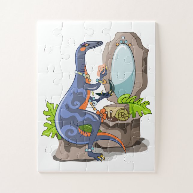 Puzzle Illustration D'Un Iguanodon Mettant Sur Le Maquill (Vertical)