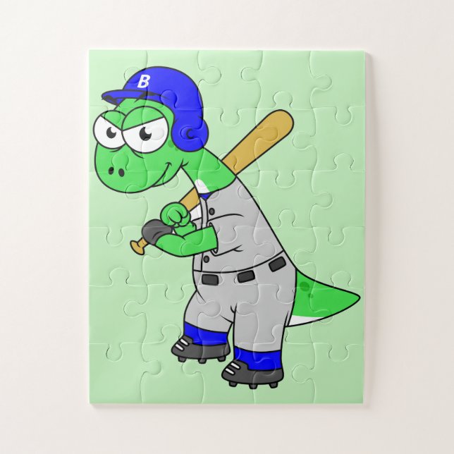 Puzzle Illustration D'Un Joueur De Baseball Brontosaurus. (Vertical)