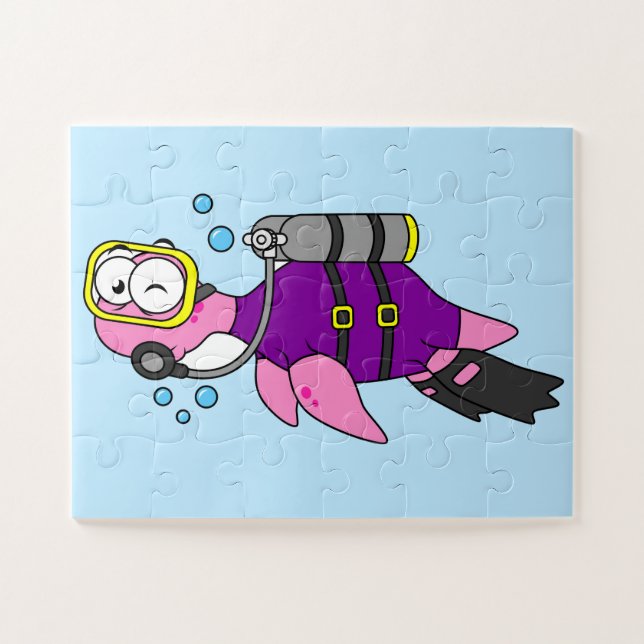 Puzzle Illustration D'Un Loch Ness Monster Scuba Diver. (Horizontal)